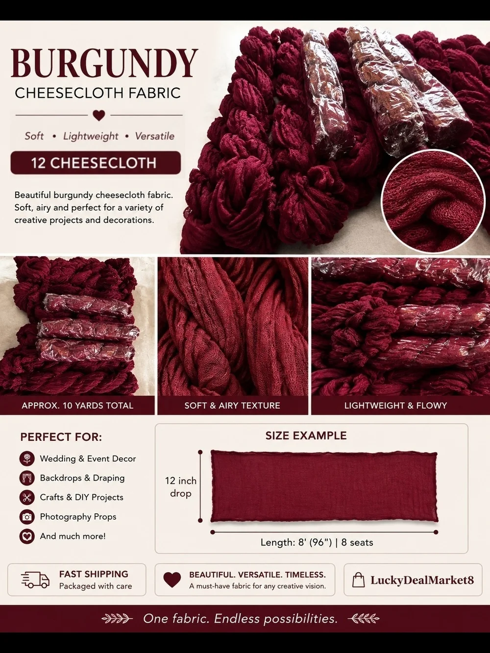 Burgundy Cheesecloth Fabric - Soft & Airy Draping